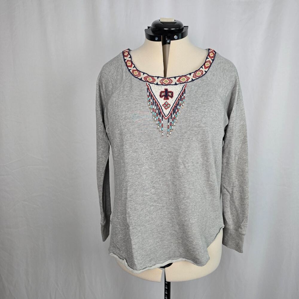 Ralph Lauren Denim & Supply Sweatshirt Women's M Gray Colorful Beaded Accents